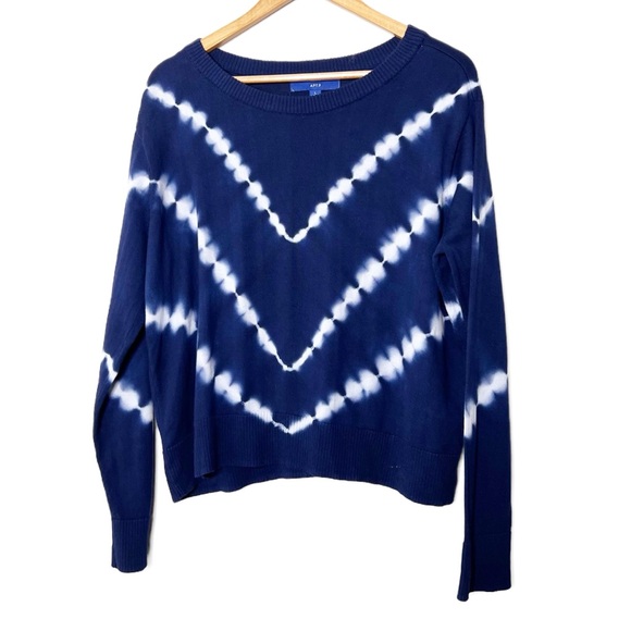 APT.9 Women’s Navy White Tie-Dye Swoop Crewneck Pullover Long Sleeve Sweater - Picture 2 of 16